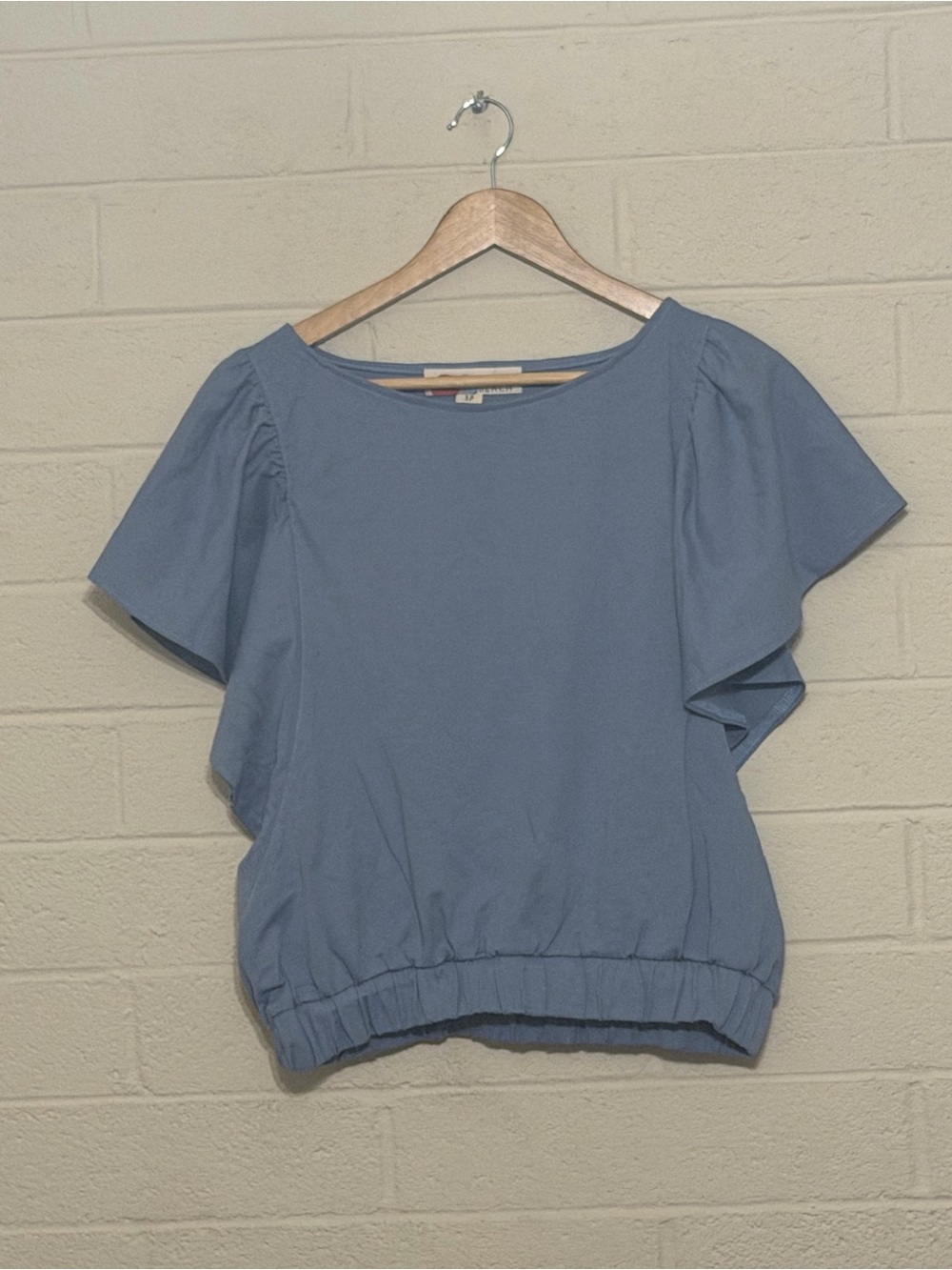 Free People Beach Dreamland Flutter Sleeve Elastic Waist Top Blue - Size S